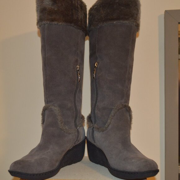 Guess Shoes - Guess Gray Suede Leather High Boots Wedge Heels Possibly Size 8 1/2
